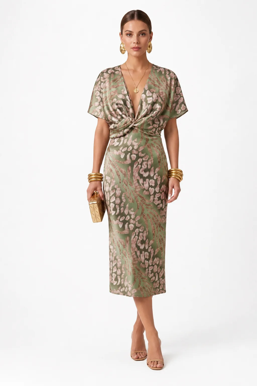 twist front midi dress Women's Wedding Guest Midi Dress with Twist Front Satin – Lace Alexander