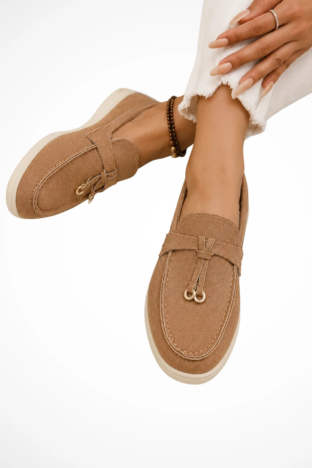 Brown tassel detail loafer, front view