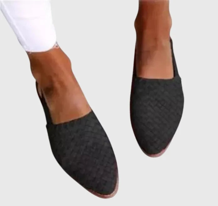 Black woven pointed toe loafer