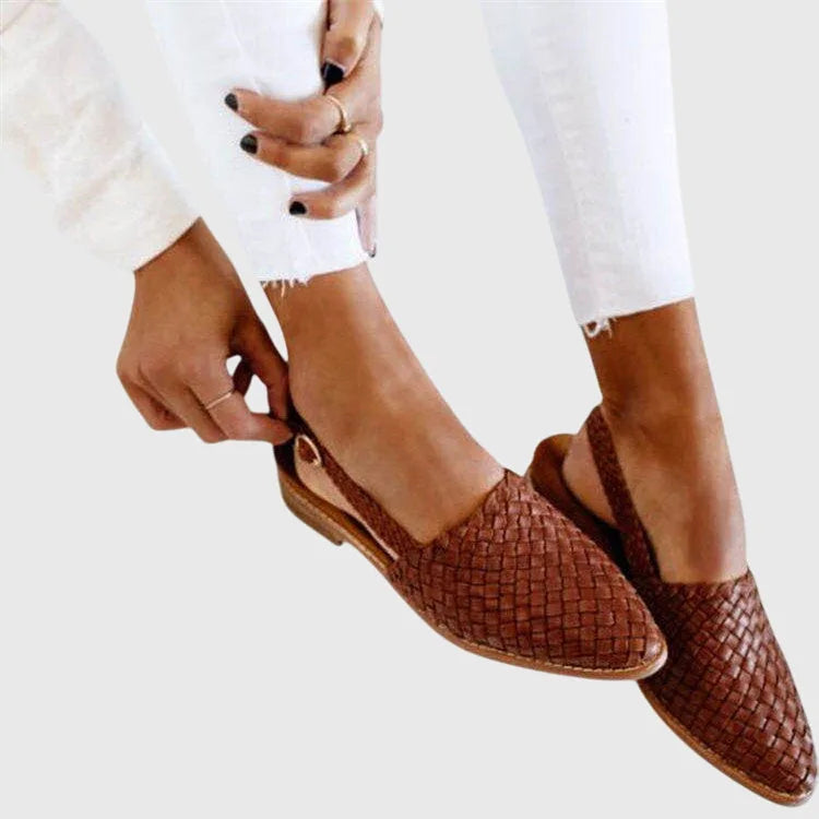 Brown woven pointed toe loafer