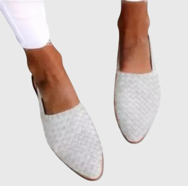 White woven pointed toe loafer
