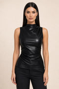 Lux | Mock Neck Faux Leather Top