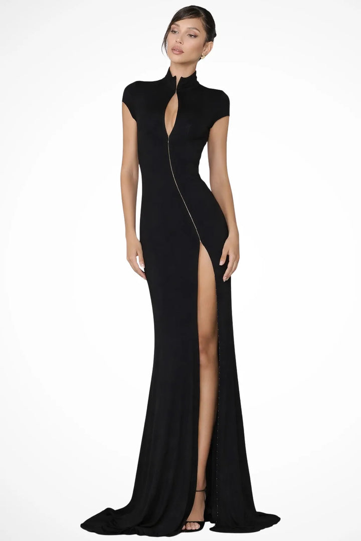 Lux | Zip Front Slit Gown