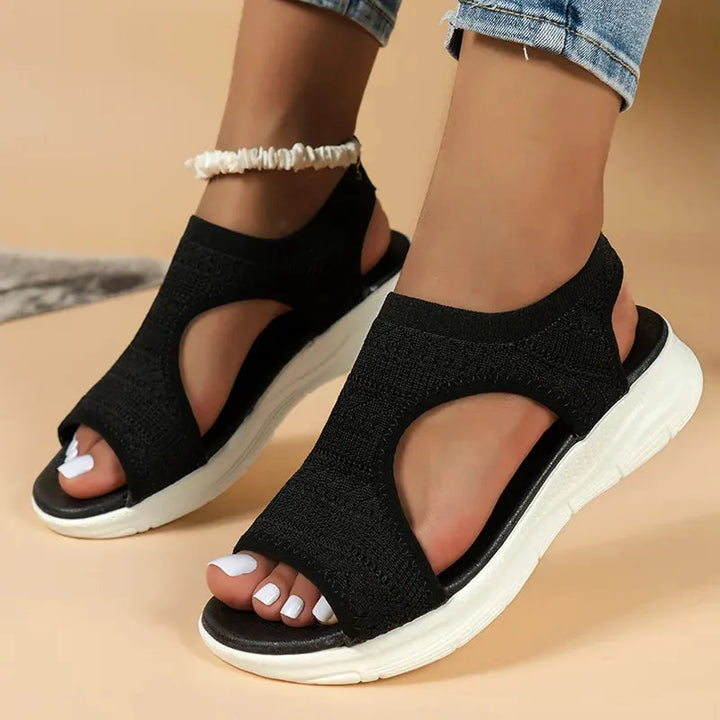Black cutout platform sport sandal, front view