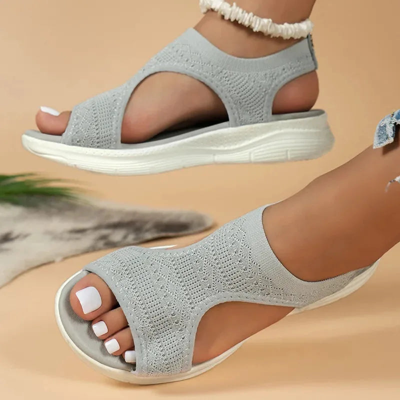 Gray cutout platform sport sandal, full view
