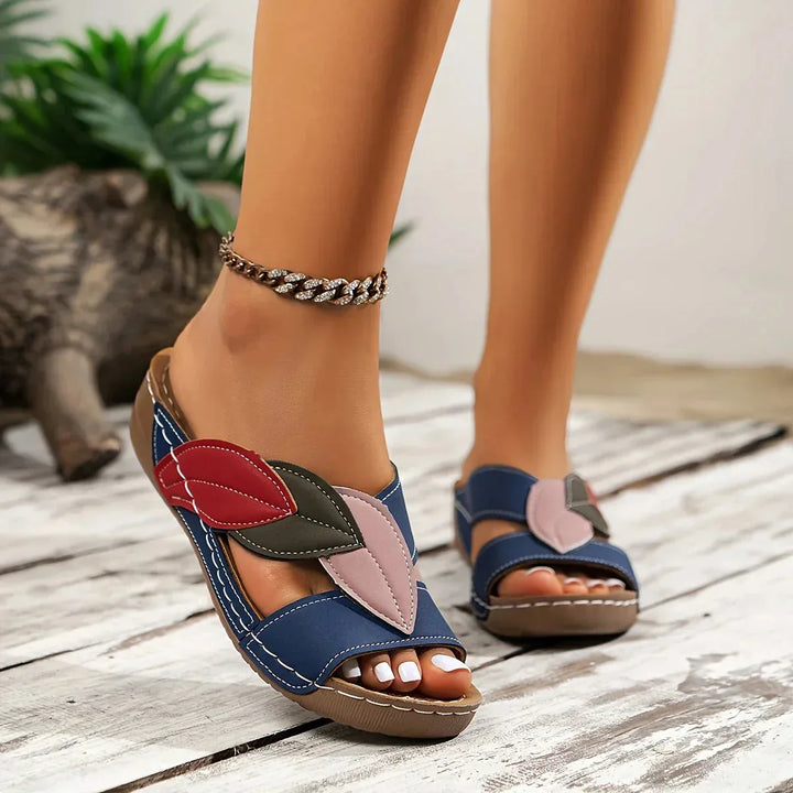 White low wedge braided slide sandal, additional angle view