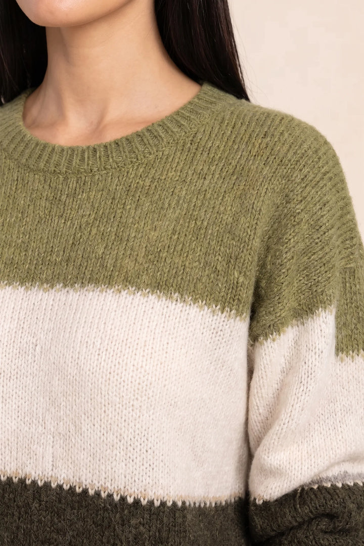 Close-up detail of yellow colorblock stripe knit fabric and construction