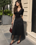 Nicolette | Rose Appliqué Midi