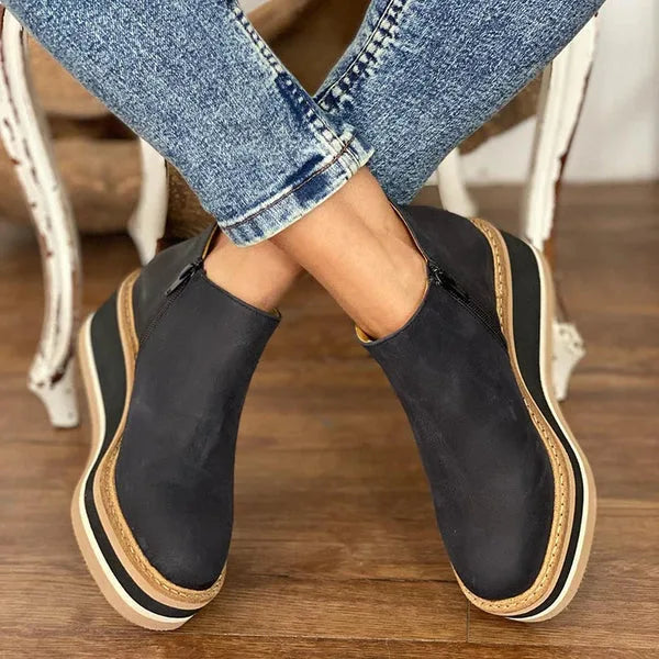 Black wedge platform ankle boot
