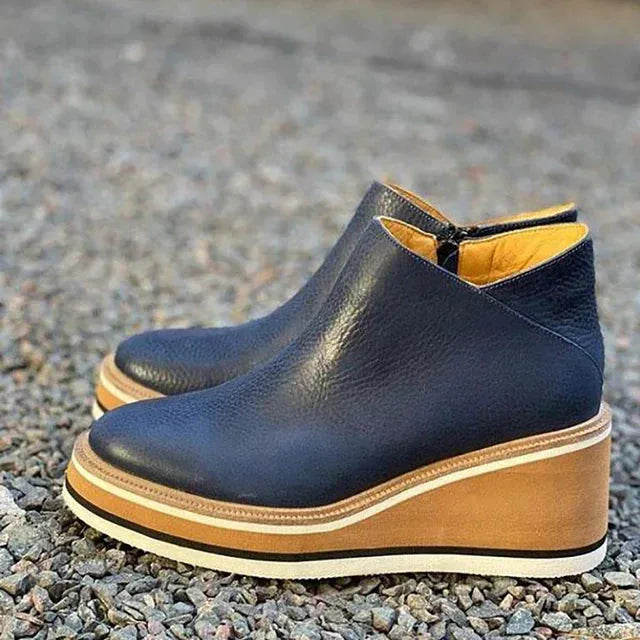 Blue wedge platform ankle boot