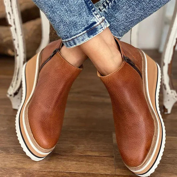 Brown wedge platform ankle boot