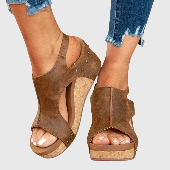 Beige wedge platform sandal overhead or flat-lay style product view