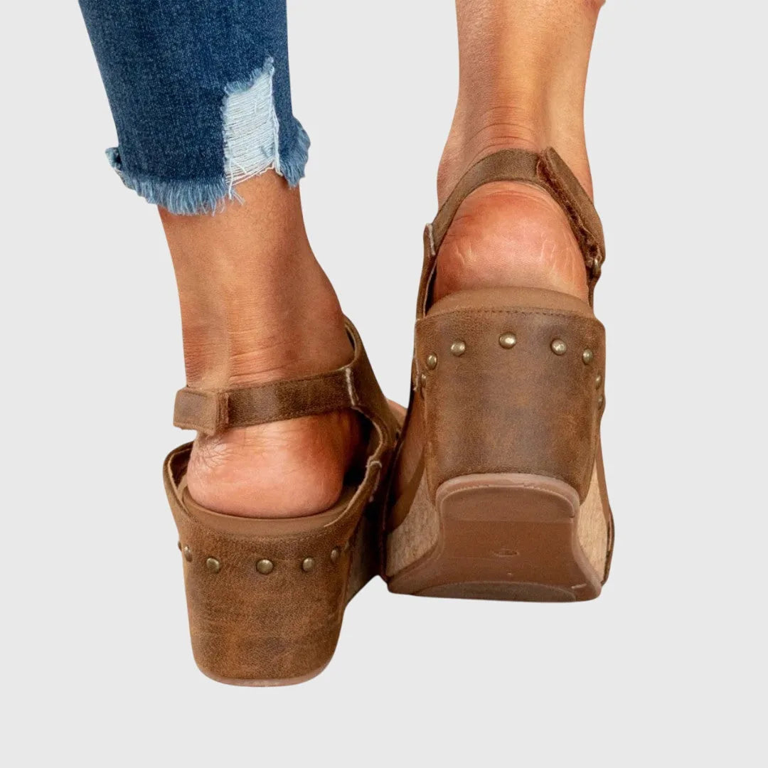 Beige wedge platform sandal final product view showing complete sandal design