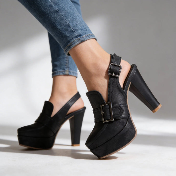 Black platform slingback loafer