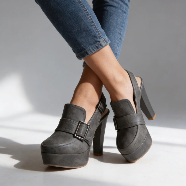 Gray platform slingback loafer