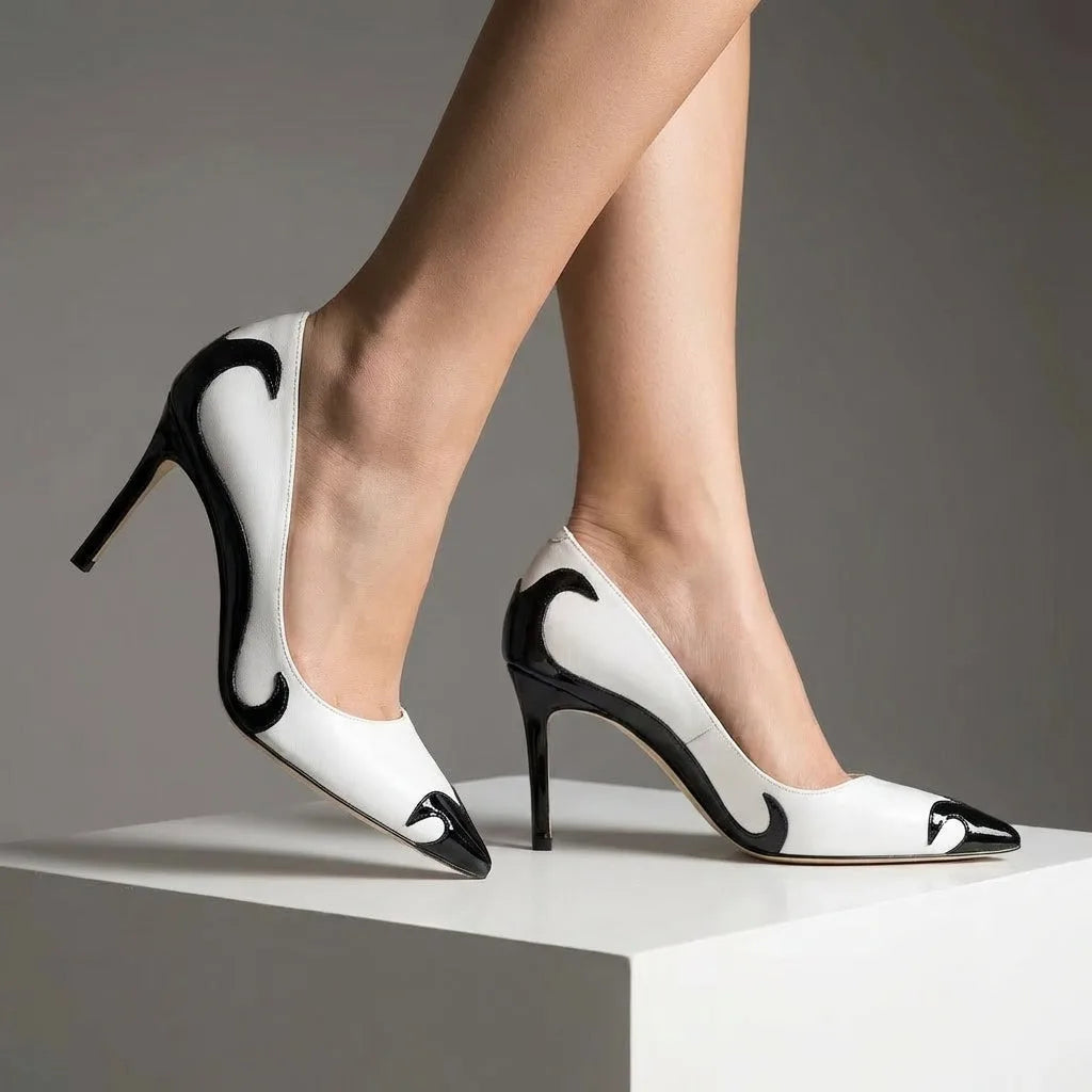Black pointed toe stiletto pump, alternate angle view