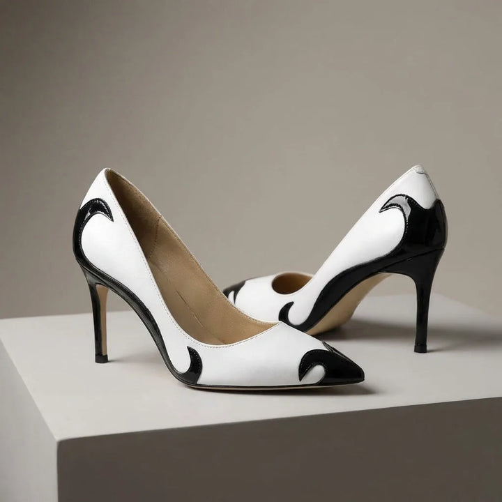 Black pointed toe stiletto pump, alternate angle view