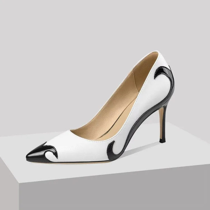 Black pointed toe stiletto pump, alternate angle view