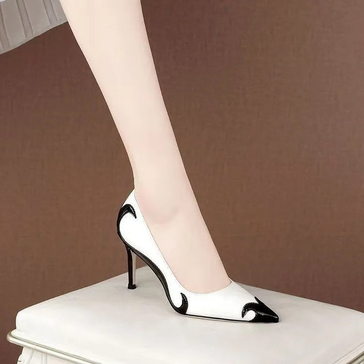 Black pointed toe stiletto pump, alternate angle view