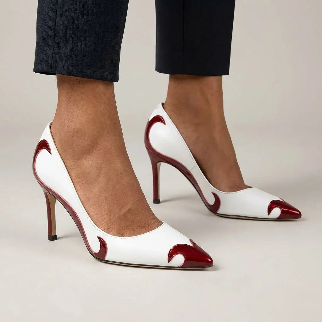 Black pointed toe stiletto pump, alternate angle view