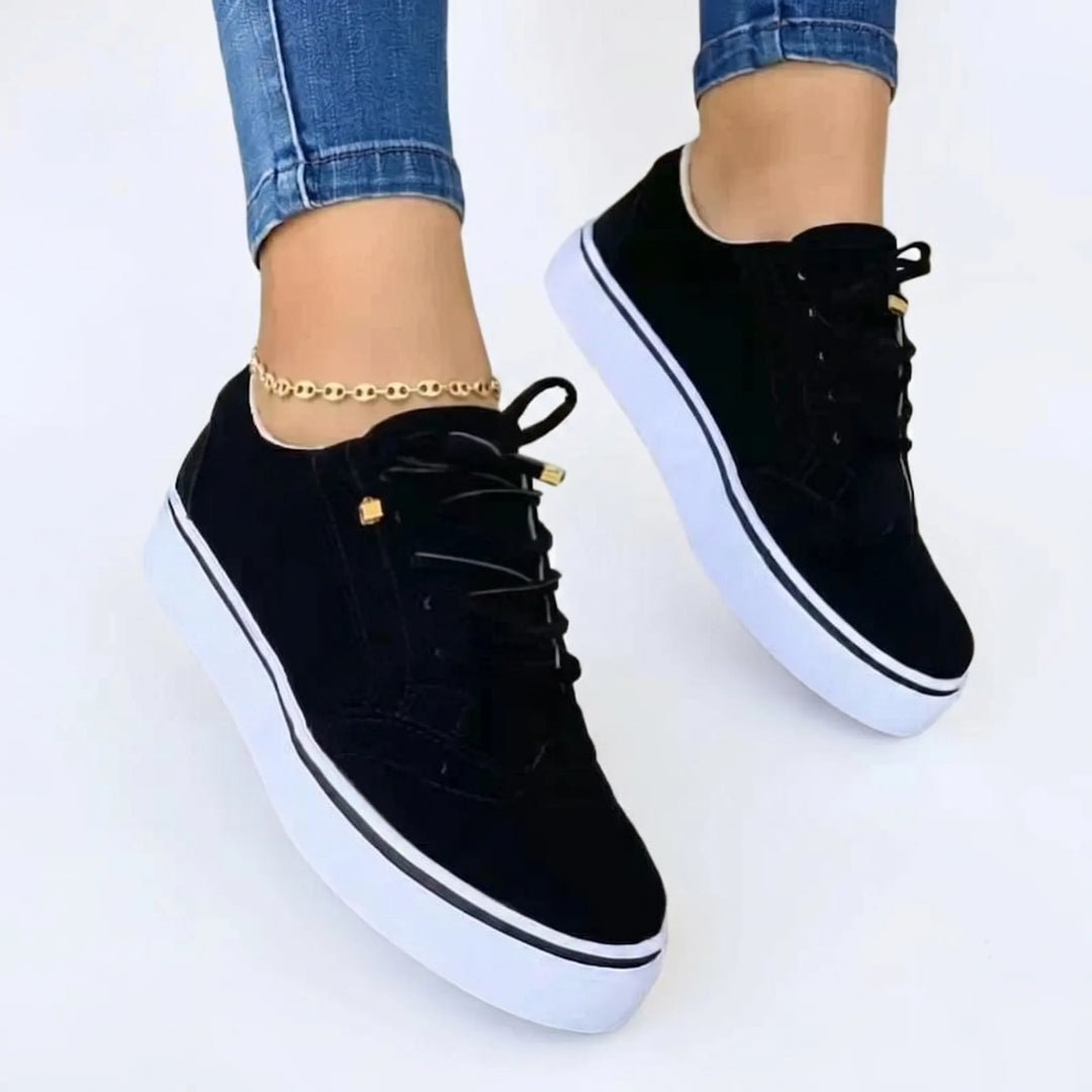 Black flatform brogue sneaker, front view