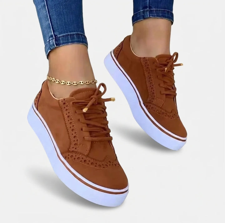 Brown flatform brogue sneaker, front view