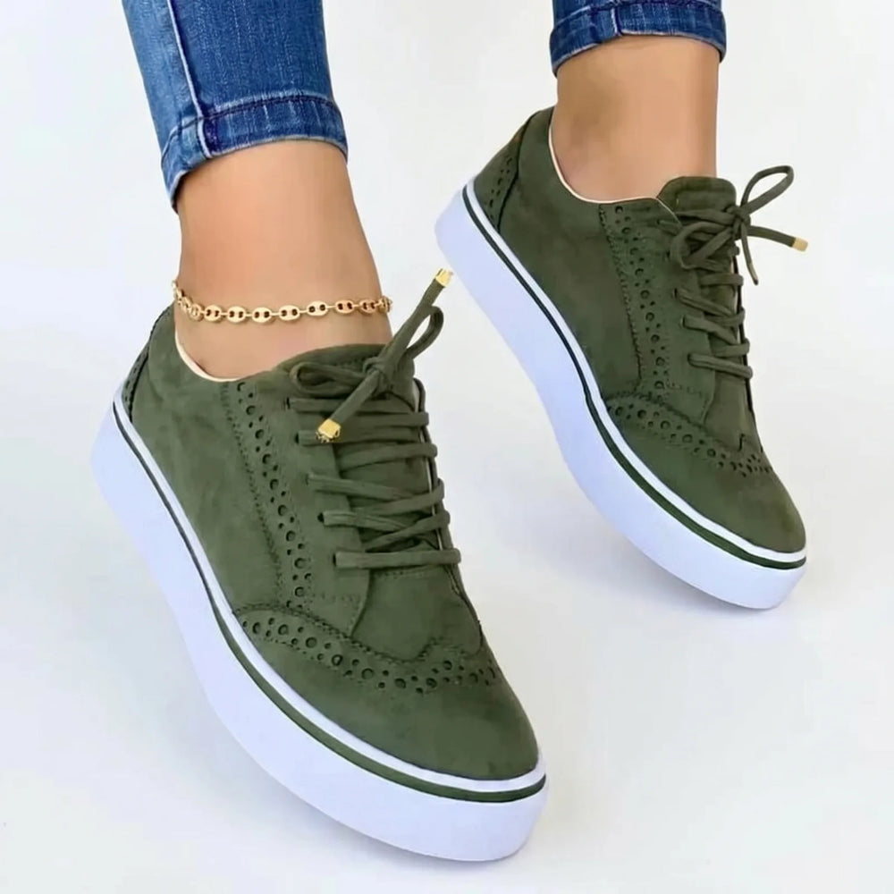 Green flatform brogue sneaker, front view