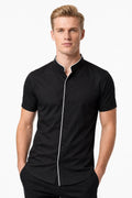 Slate | Contrast Trim Mandarin Shirt
