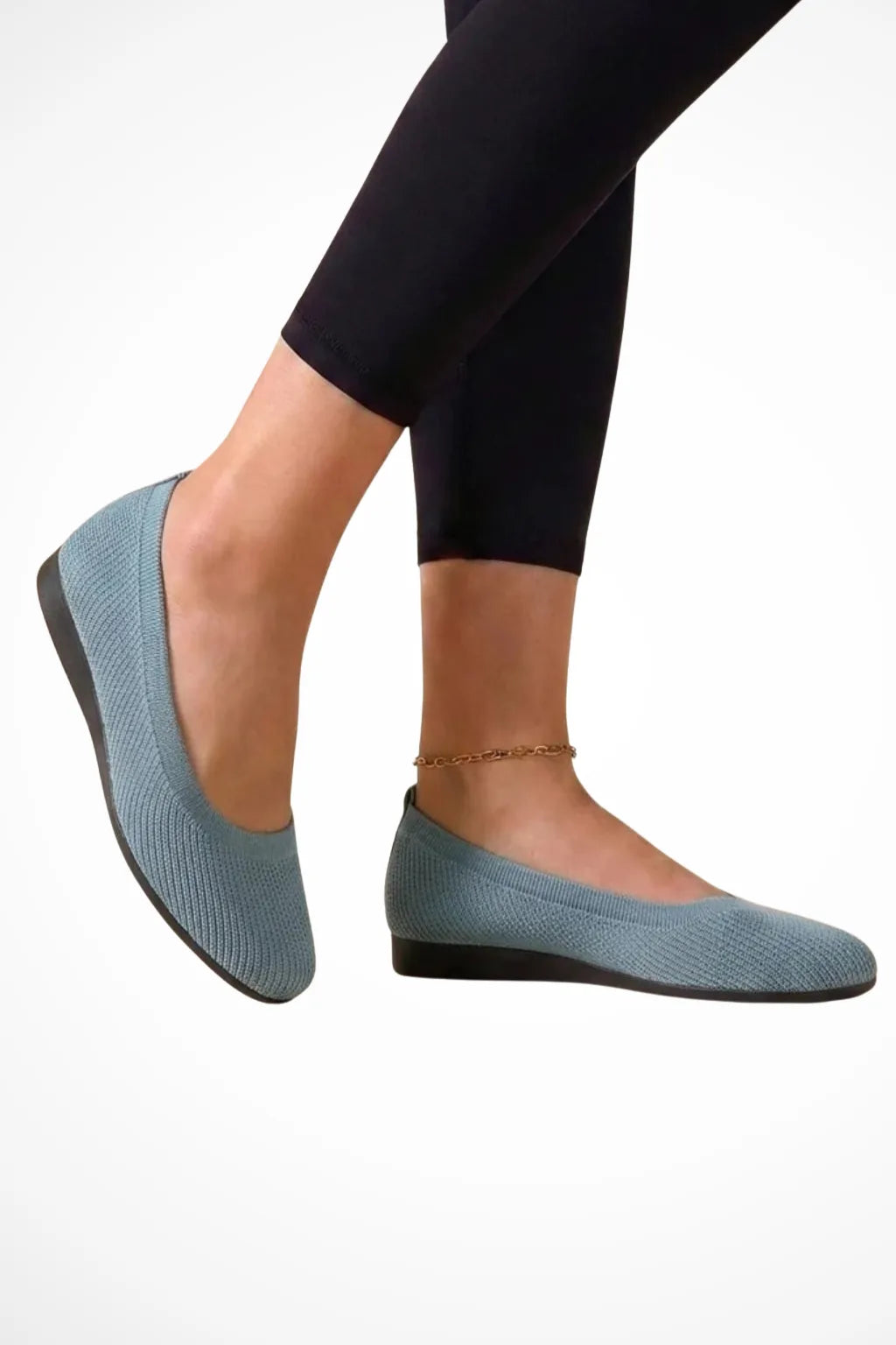 Light blue knit slip-on ballet flat, front view