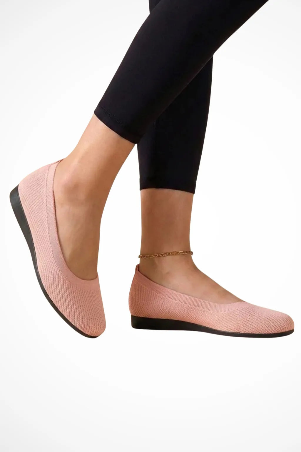 Pink knit slip-on ballet flat, front view