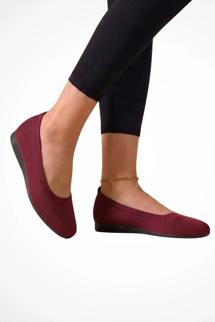 Red knit slip-on ballet flat, front view