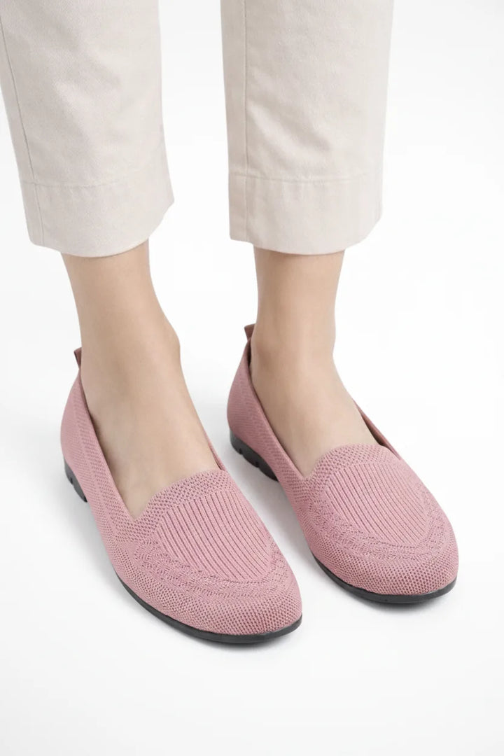 Pink knit slip-on loafer, front view