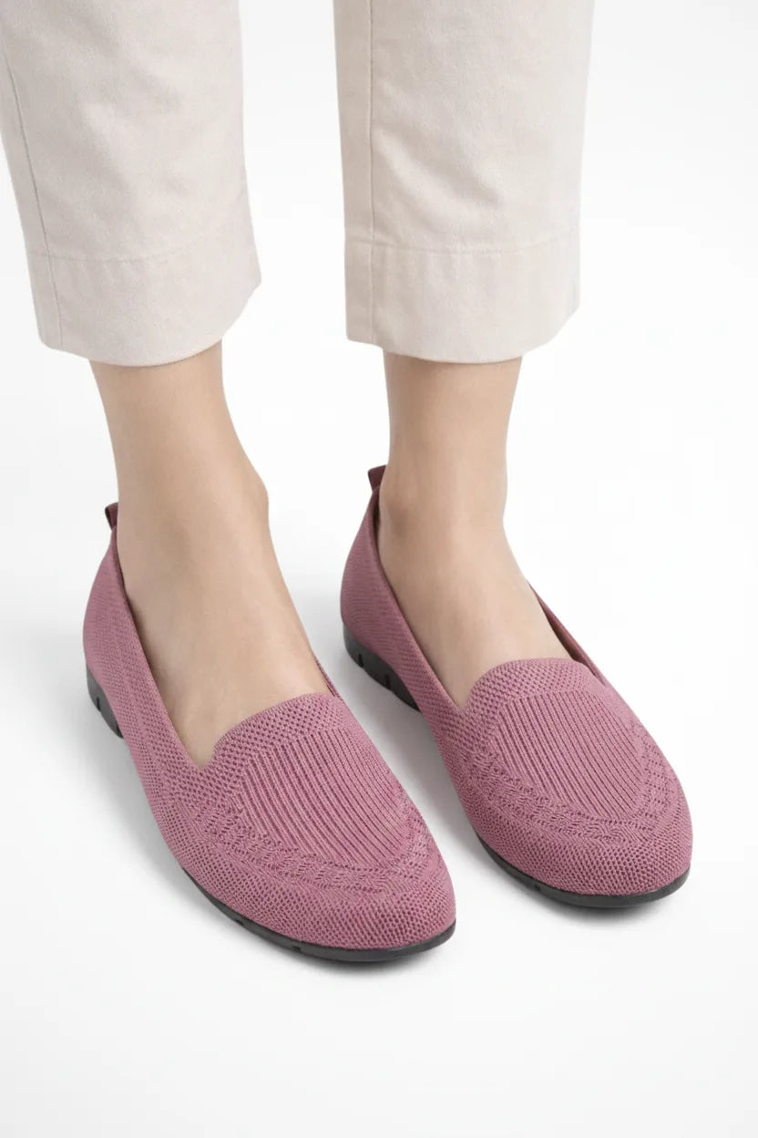 Purple knit slip-on loafer, front view