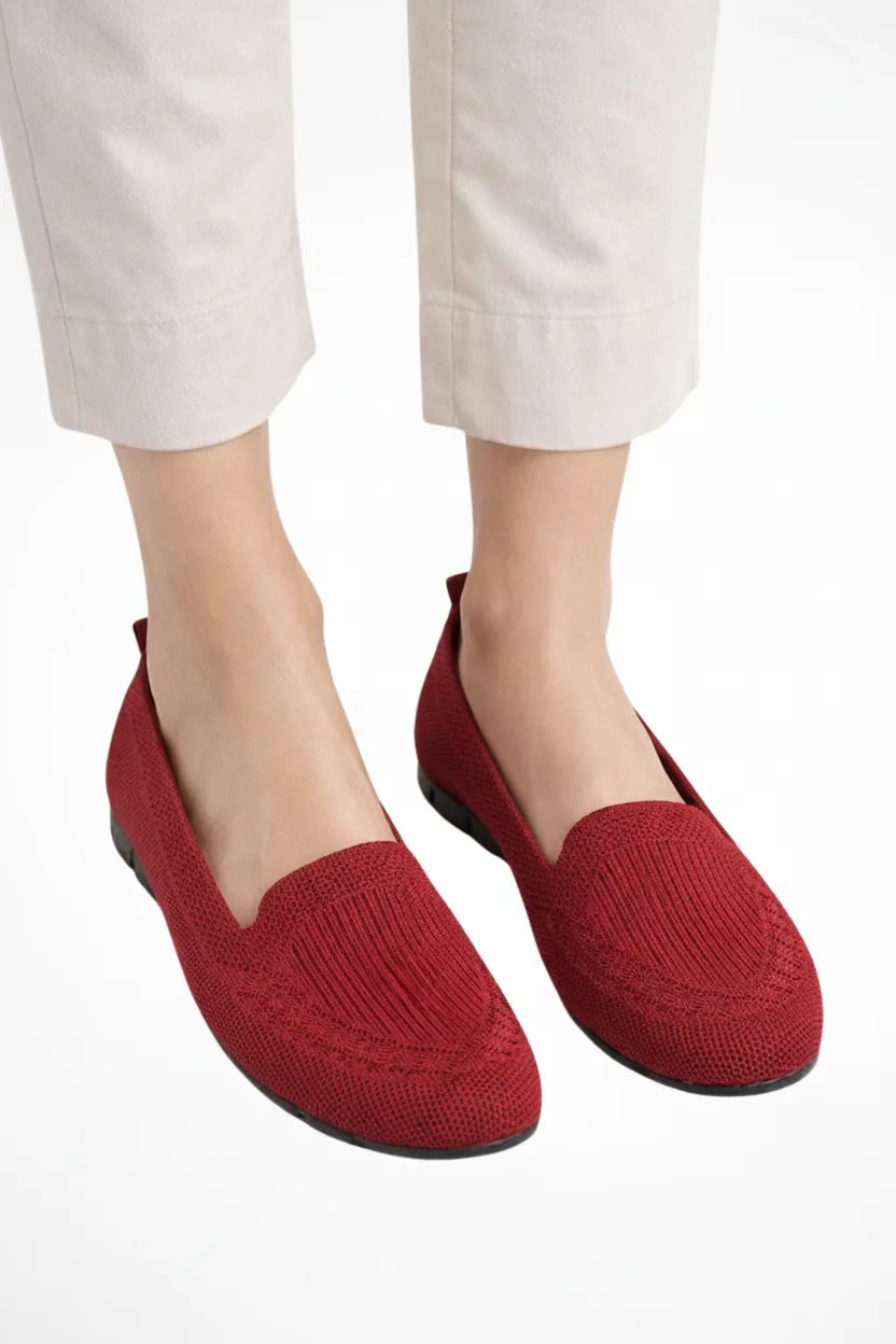 Red knit slip-on loafer, front view