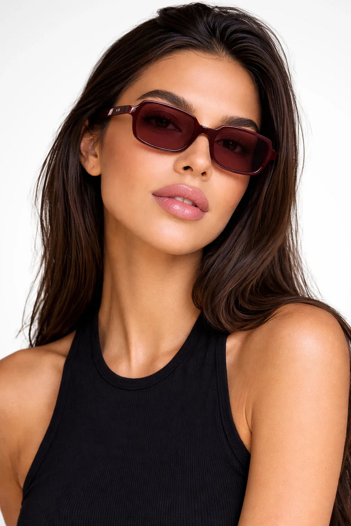 Slim brown rectangular acetate glasses frames, front view