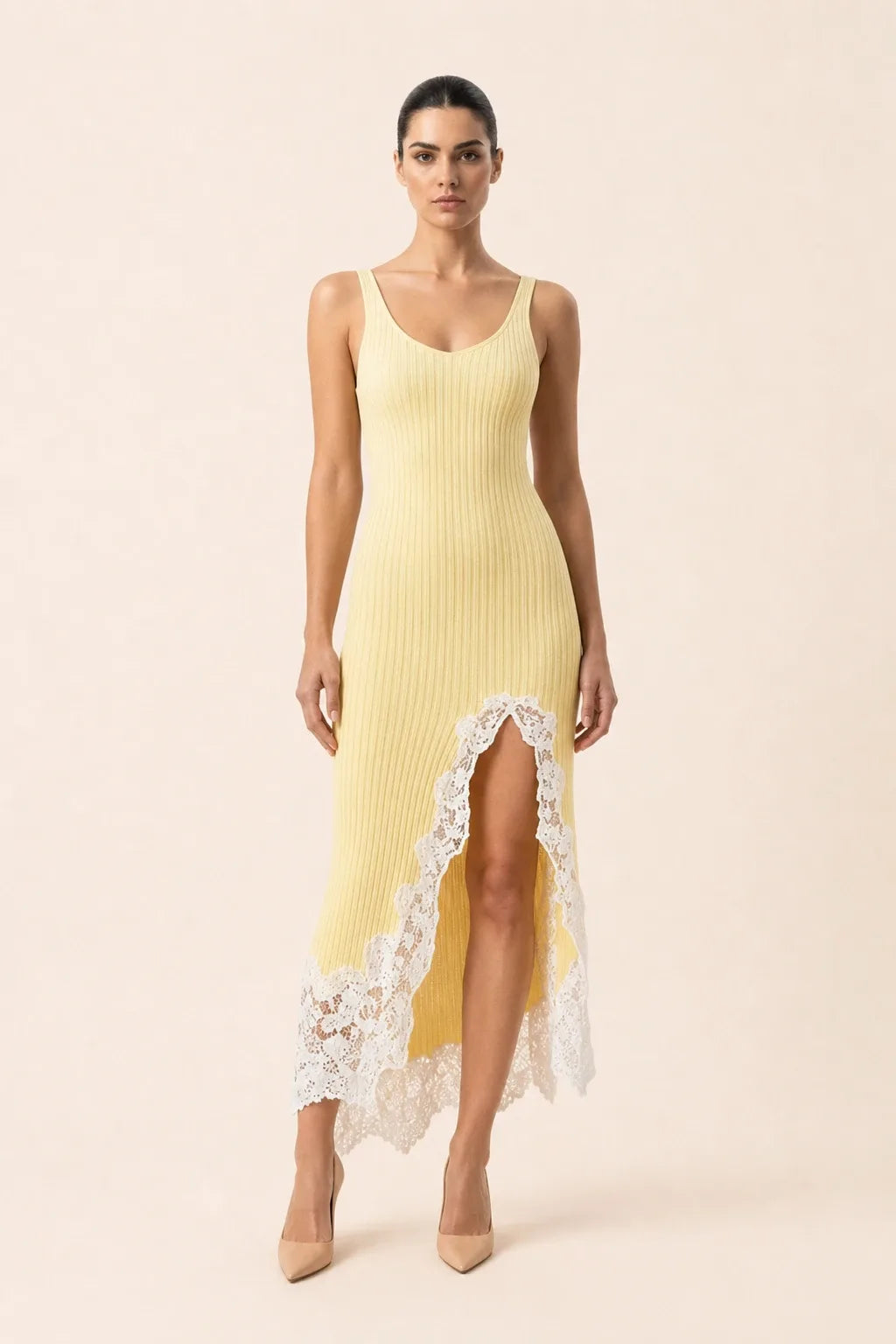 Tove | Lace Trim Slit Midi
