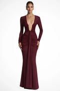 Trin | Deep V Ruched Gown