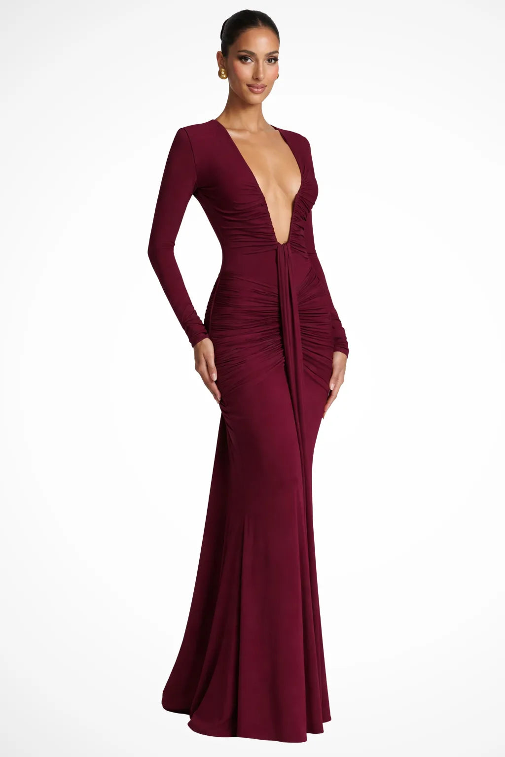 Trin | Deep V Ruched Gown