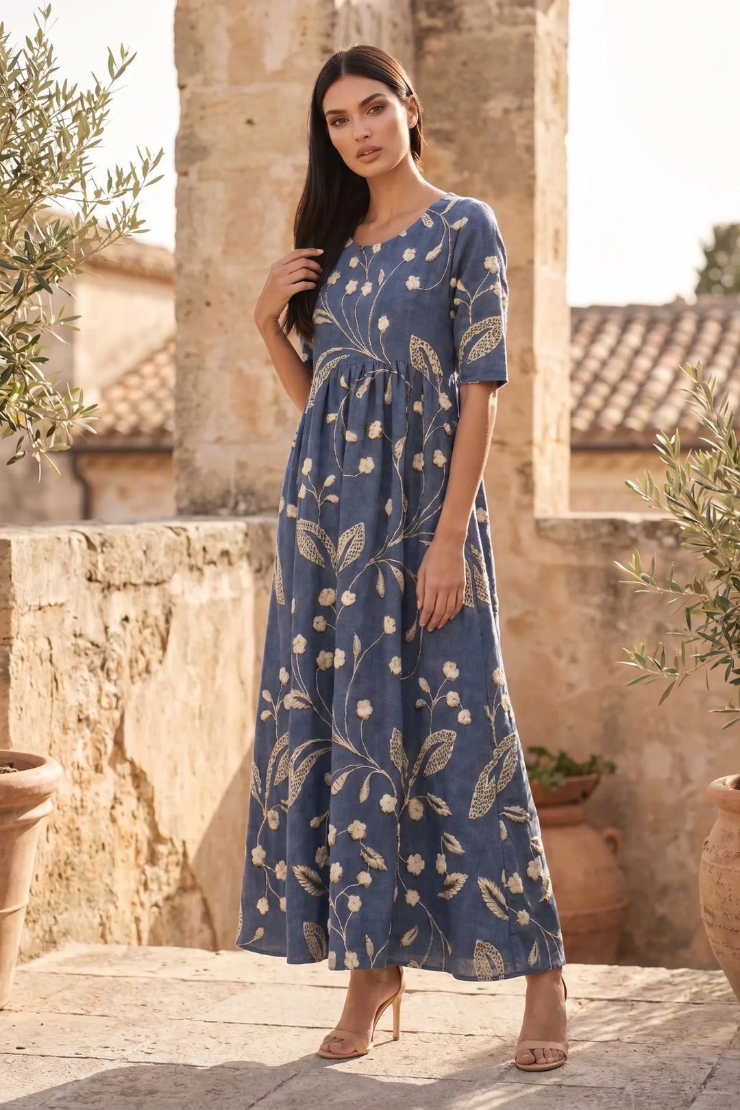 Women's Floral Print A-Line Midi Dress for Casual Spring Garden Party – Lace Alexander