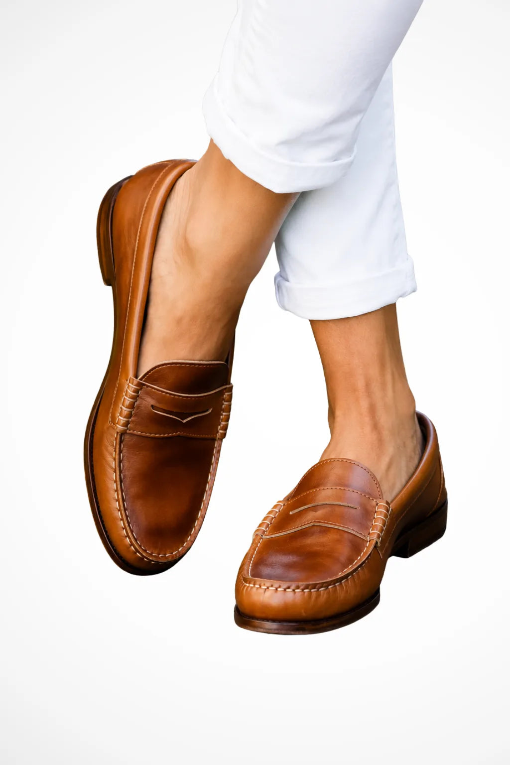 Brown penny leather loafer, front view