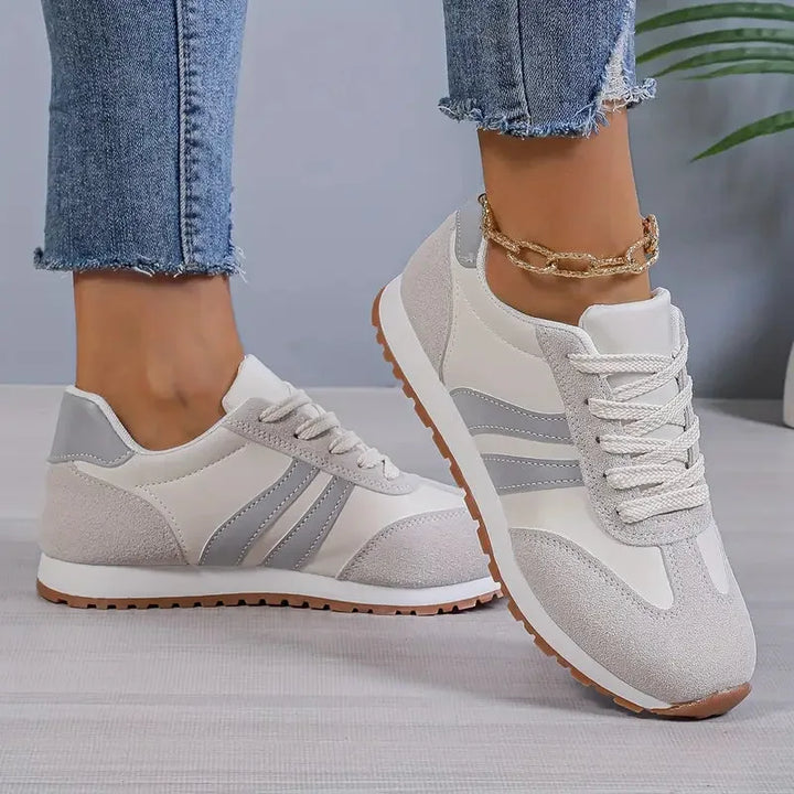 Gray retro runner sneaker, front view