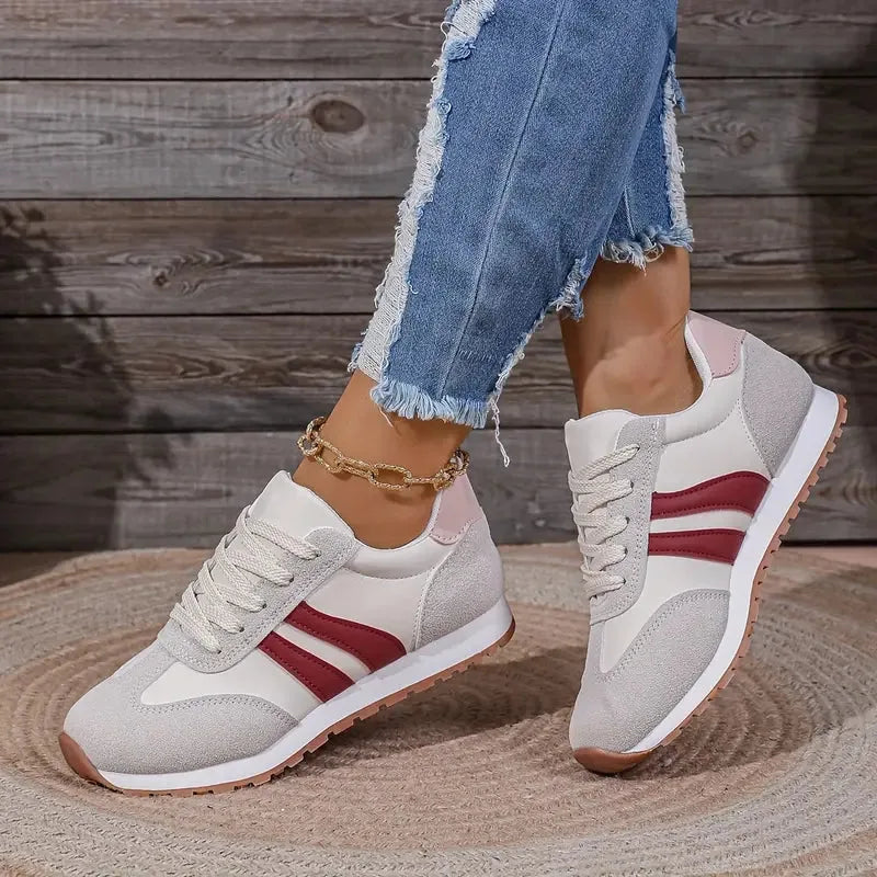 Red retro runner sneaker, side profile view