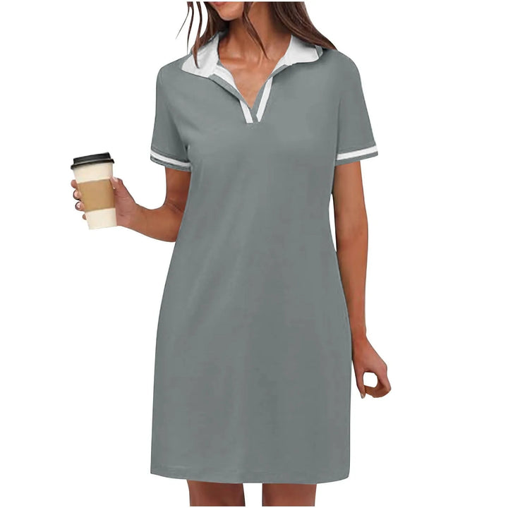 Gray polo collar mini dress on model