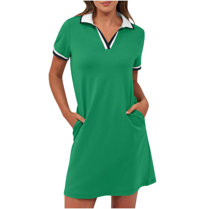 Green polo collar mini dress on model