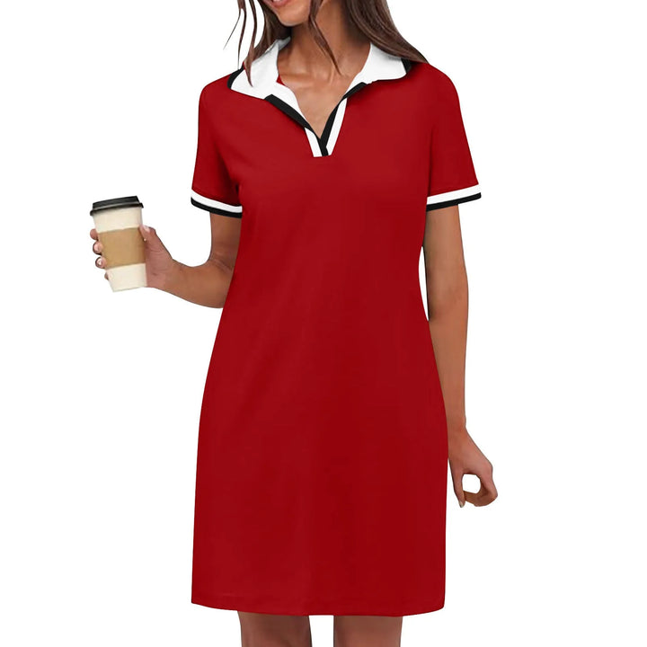 Red polo collar mini dress on model