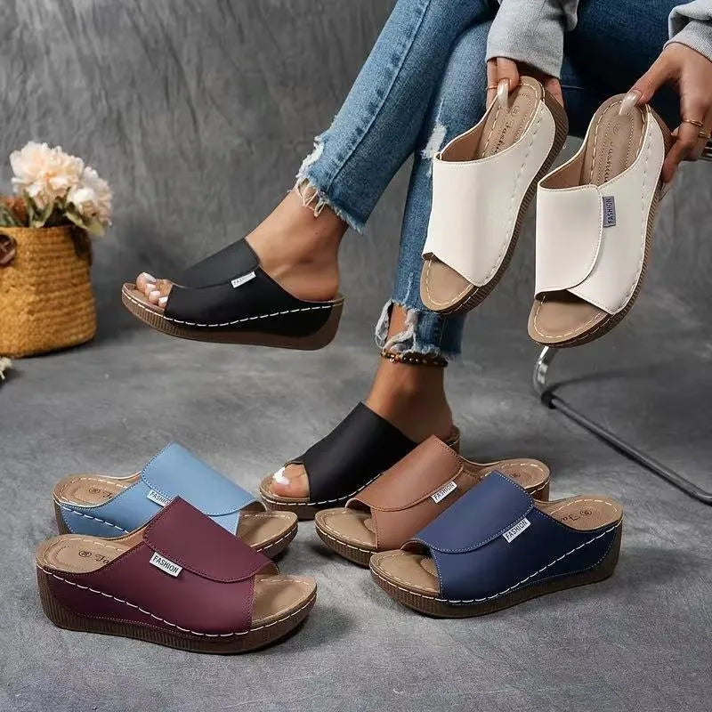 White wedge platform mule final view highlighting overall design and finish
