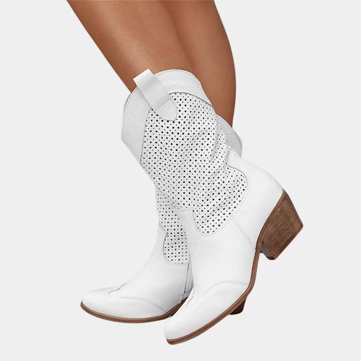 White perforated western boot, front view