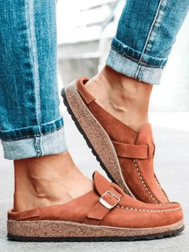 Sage green buckle strap clog mule, additional view