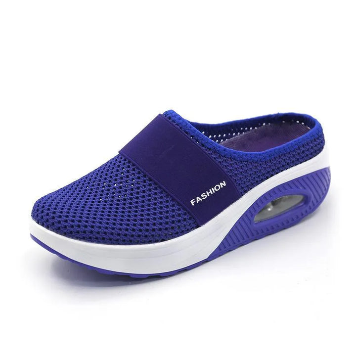 Blue cushioned slip-on mule sneaker