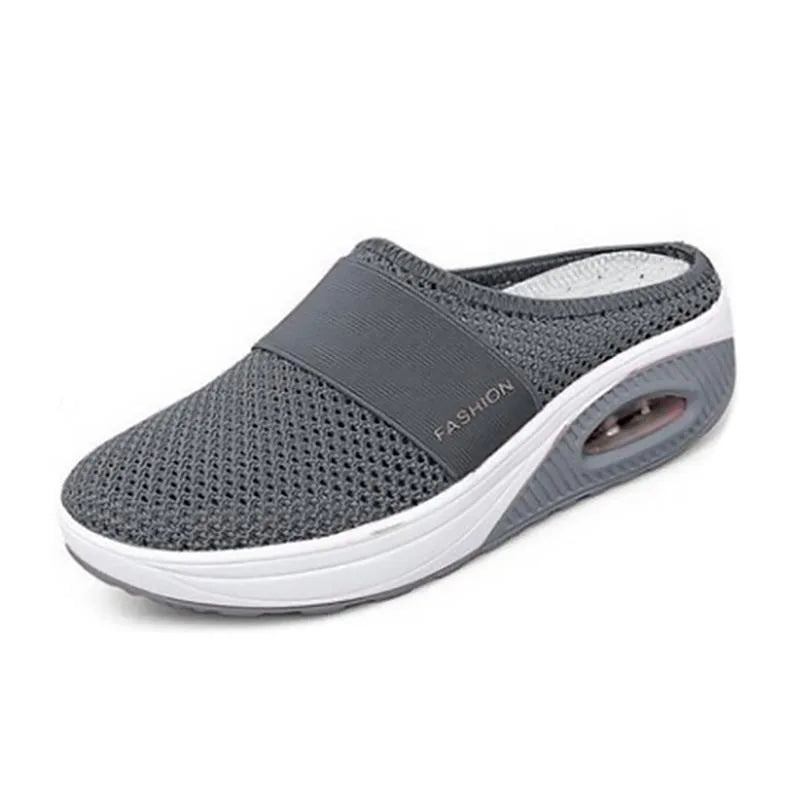 Dark gray cushioned slip-on mule sneaker